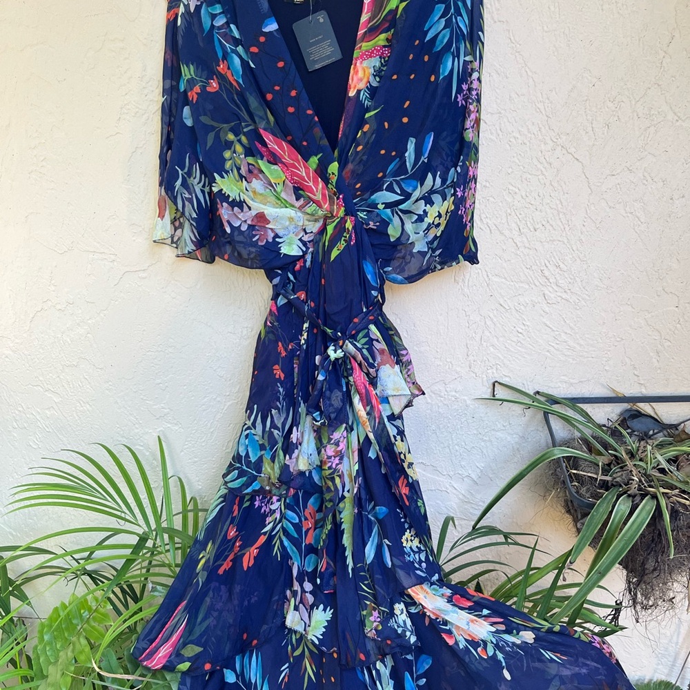 Floral Navy Sheer Maxi Dress NT made in Italy NEW With TAGS